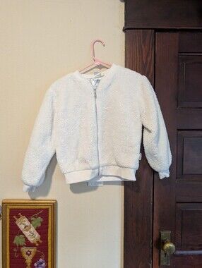 Frozen Girl's Faux Fur Plush Fleece White Jacket Full Zip Size 10/12 L Lining‎